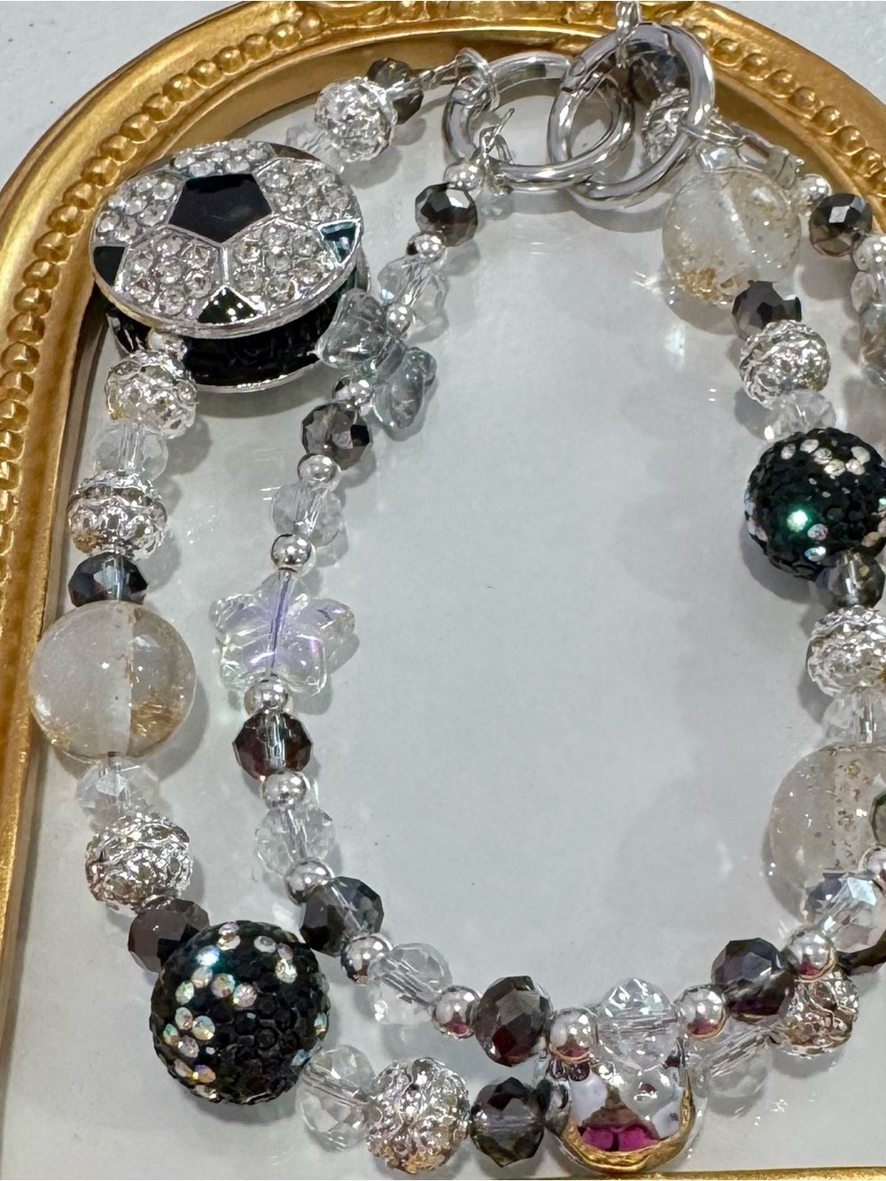 New Crystal & Black Soccer Phone Chain